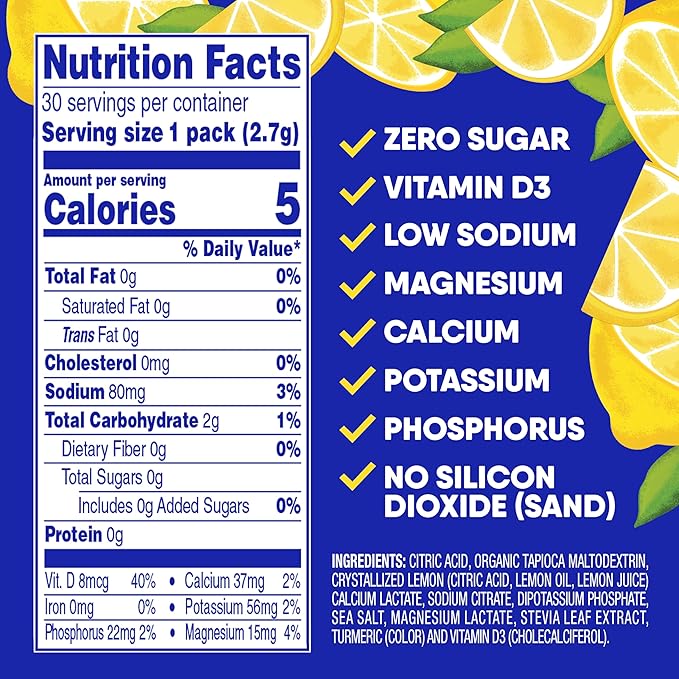 GoHydrate Low Sodium Electrolytes Powder Packets Sugar Free - Instant Hydration Daily Drink Mix - Zero Sugar Water Flavor Packet Singles with Vitamin D - (Lemonade 30 Packs)