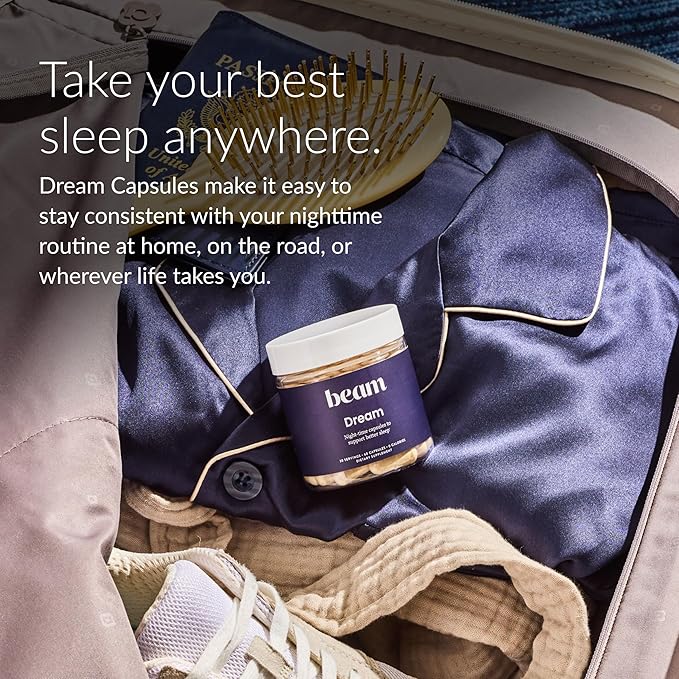 Beam Dream Sleep Capsules L-Theanine Apigenin Reishi and Magnesium Third Party Tested Natural Sleep Aid &amp Sleep Supplement for Deep Sleep Relaxation and Recovery Sleep Support 30 Servings