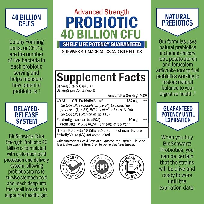 Advanced Prebiotic Gut Health Supplement (2 Month Supply) Plus 40 Billion CFU Daily Probiotic Supplement (2 Month Supply)