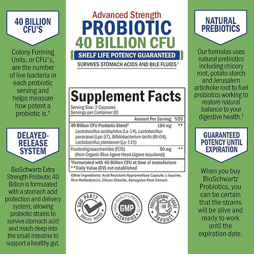 Advanced Prebiotic Gut Health Supplement (2 Month Supply) Plus 40 Billion CFU Daily Probiotic Supplement (2 Month Supply)