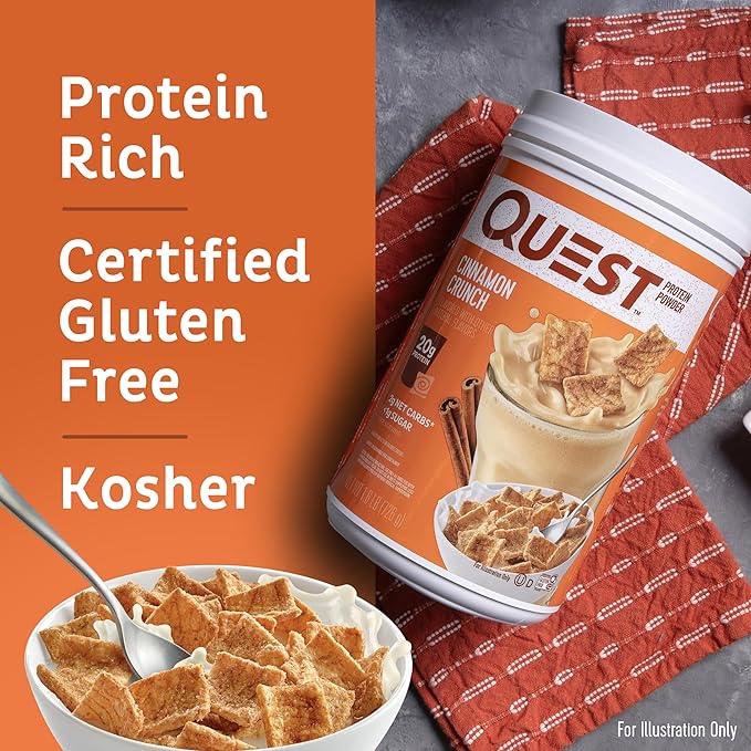 Quest Nutrition Chocolate Milkshake Protein Powder 22g Protein 1g Sugar Low Carb Gluten Free 3 Pound 43 Servings &amp Cinnamon Crunch Protein Powder 20g Protein 2g Net Carb 1g Sugar