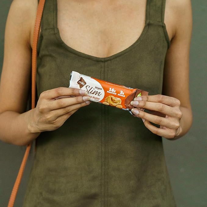 NuGo Slim 24ct Vegan Variety - Crunchy Peanut Butter 12 bars &amp Toasted Coconut 12 bars Low Net Carb Keto Friendly 16-17g Plant Based Protein Keto Friendly Gluten Free 24 count