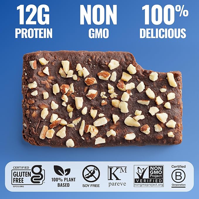 The GFB Dark Chocolate Almond Protein Bars - Gluten Free Plant Based Non GMO Sustainably Made – Ridiculously Tasty Healthy Vegan Nutrition Snack Protein Bars 2.05 oz (12 Count)