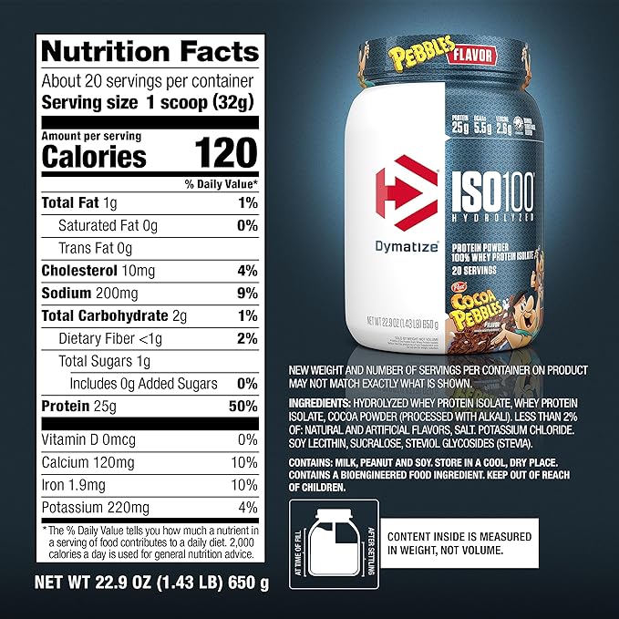 Dymatize Bundle ISO100 Hydrolyzed Protein Powder in Fruity Pebbles &amp Cocoa Pebbles Flavors 20 Servings per Tub