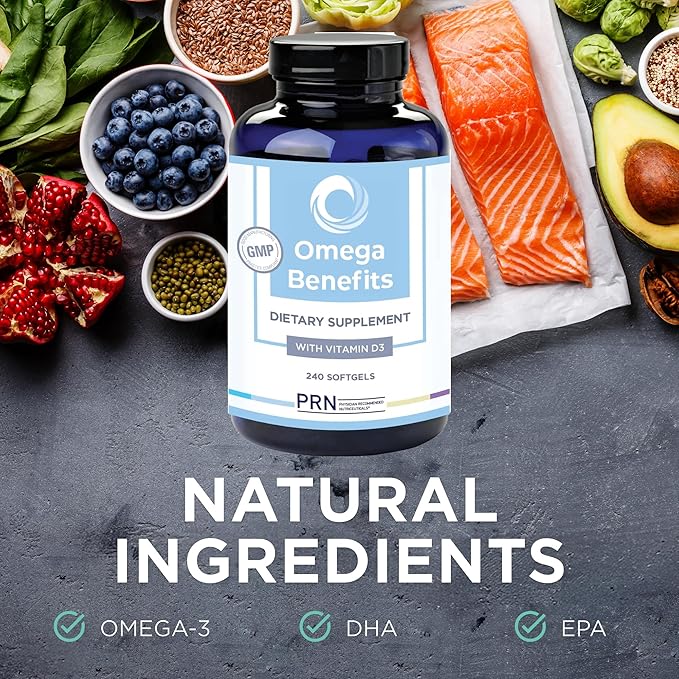 PRN Omega 3 Supplement - 240 Softgels 60-Day Supply - Fish Oil Omega 3 Supplements with 1680 mg EPA &amp 560 mg DHA - rTG Omega-3 + Vitamin D for Skin Joint Brain Eye &amp Heart Health