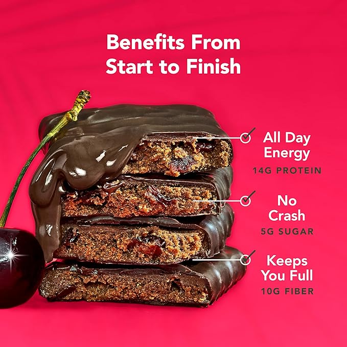 ALOHA Organic Plant Based Protein Bars - Chocolate Cherry - 12 Bars Vegan Low Sugar Gluten-Free Paleo Low Carb Non-GMO No Stevia No Erythritol