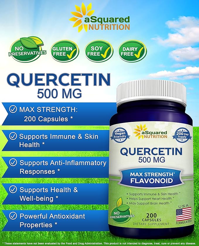 aSquared Nutrition Bundle for Quercetin 500mg &amp Vitamin C Liposomal Complex 1500mg - Immune Support