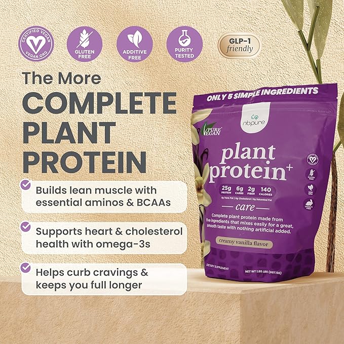 nbpure Vegan Pea Protein Powder Vanilla – Lean Muscle + Hunger &amp Bloating Support for Women Men Kids – 25g Plant Protein Per Serving – No Artificial Sweeteners or Flavors Gusset 25 Servings