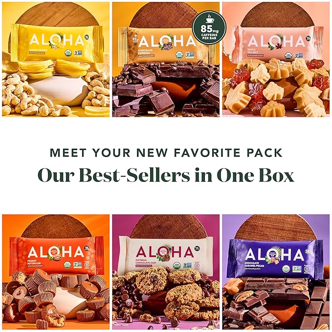 ALOHA Organic Plant Based Protein Bars - Sampler Pack #2-12 Bars Vegan Low Sugar Gluten-Free Paleo Low Carb Non-GMO No Stevia No Erythritol