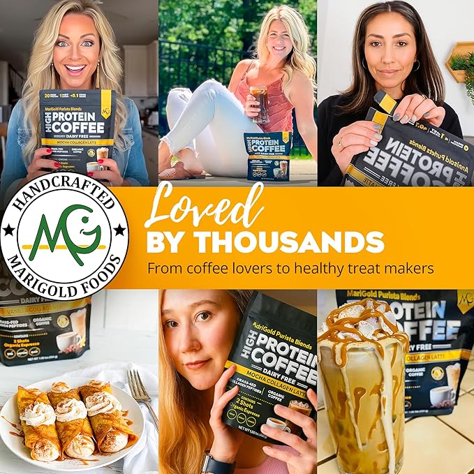 MariGold High Protein Coffee - Iced Café Mocha 20g Grass Fed Whey Protein Isolate Energy &amp Workout Boost 2 Shots Organic Espresso Non-GMO 2 Net Carb 1 Lb Bag 15 Servings