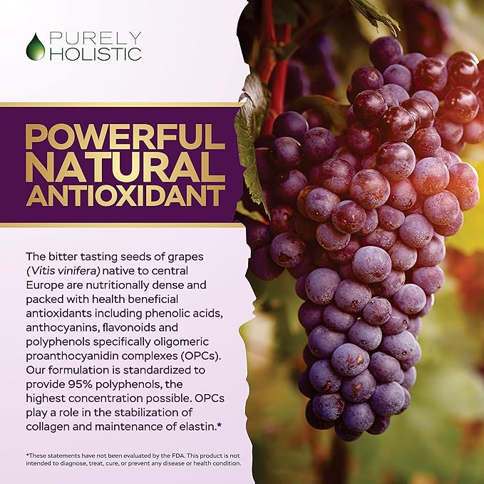 Purely Holistic Grape Seed Extract 20000mg - 250 Vegan Capsules - 8+ Month Supply - Standardized to 95% Polyphenols - 400 mg per Capsule - Maximum Strength Grapeseed - Non-GMO &amp Pesticide Free