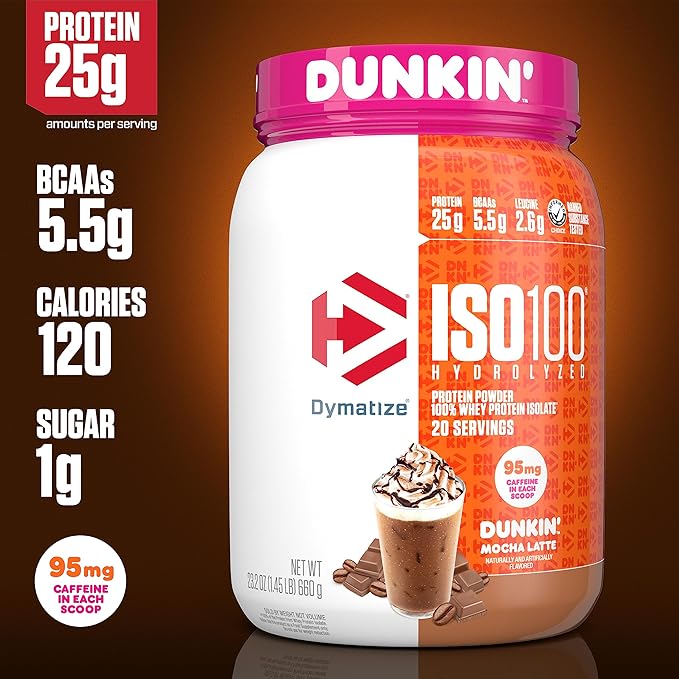 Dymatize ISO100 Hydrolyzed Protein Powder &amp ISO100 Hydrolyzed Protein Powder in Dunkin' Mocha Latte Flavor