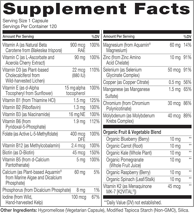 NATURELO One Daily Multivitamin for Women 50+ (Iron Free) - 120 Capsules and Calcium Supplement - 120 Vegetarian Capsules Bundle