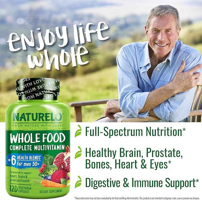 NATURELO Whole Food Multivitamin for Women 50+ (Iron Free) - 120 Vegan Capsules and Whole Food Multivitamin for Men 50+ - 120 Capsules Bundle