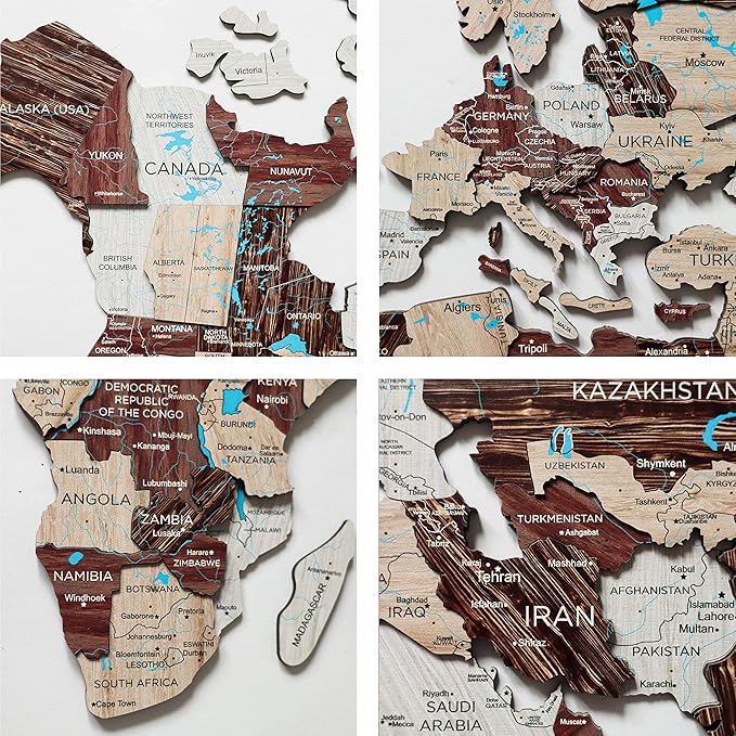 Handmade 3D Wood World Map Wall Art Large Wall Decor Track Your World Travels - Special for Home Kitchen and Office (Medium Cappuccino)