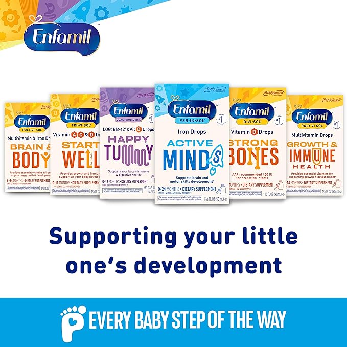 Enfamil Poly-Vi-Sol and Fer-in-Sol Iron Liquid Drop Multivitamin Supplements for Infants and Toddlers 2x50 mL Dropper Bottle