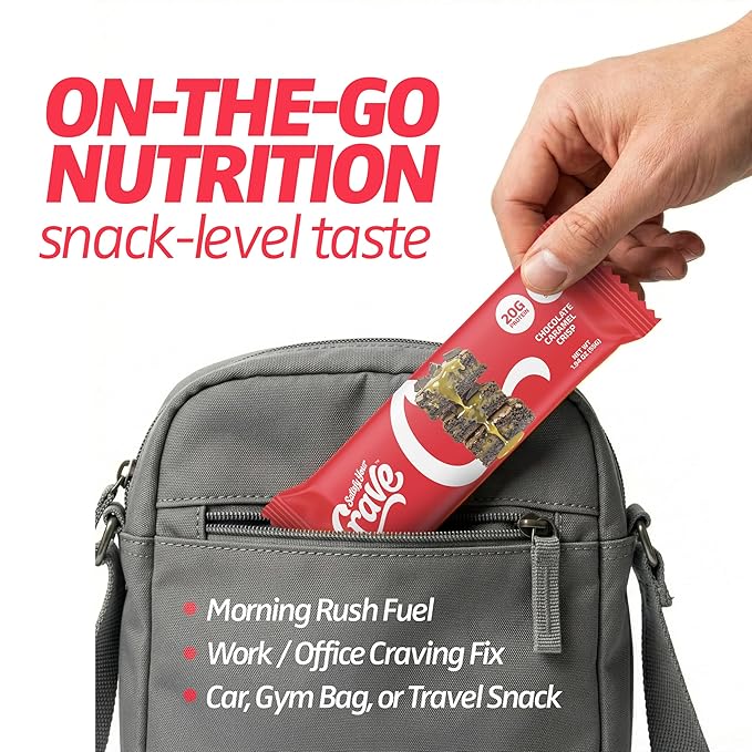 Satisfy Your Crave Protein Bars– High Protein Delicious Snacks– 20g of Protein No Added Sugar– Chocolate Caramel Crisp– Perfect for Breakfast On-the-Go Snack Pantry Staple &amp Office Treat– Non-G