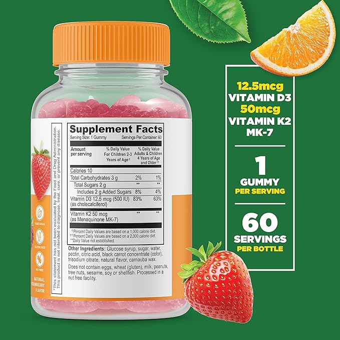 Lifeable Calcium with Vitamin D Kids + Vitamin D3 + Vitamin K2 Kids Gummies Bundle - Great Tasting Vitamin Supplement Gluten Free GMO Free Chewable Gummy