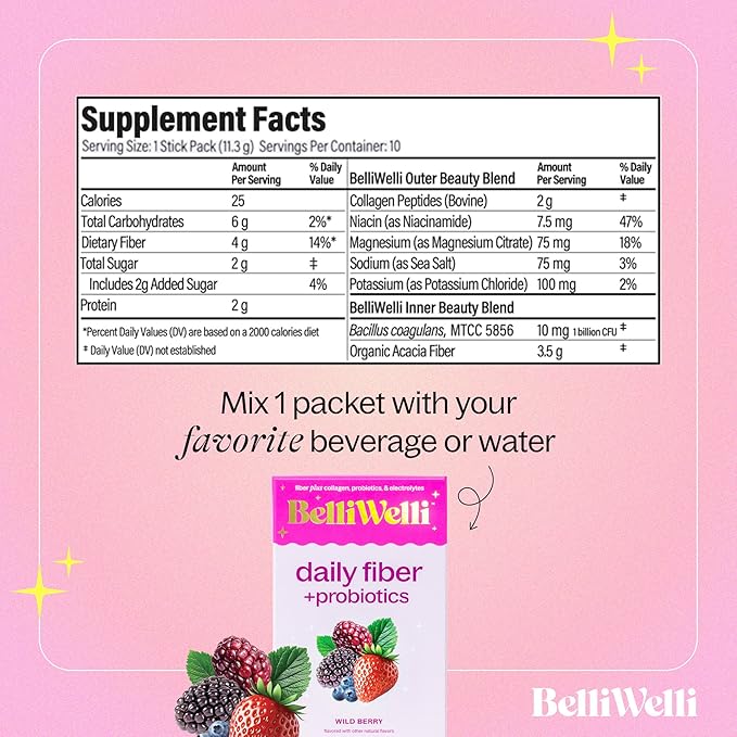 Daily Fiber Supplement Bundle for Women &amp Men – Premium Fiber Powder from Organic Acacia with Added Collagen Electrolytes &amp Probiotics – No Bloat Constipation &amp Gut Health Support (Wild