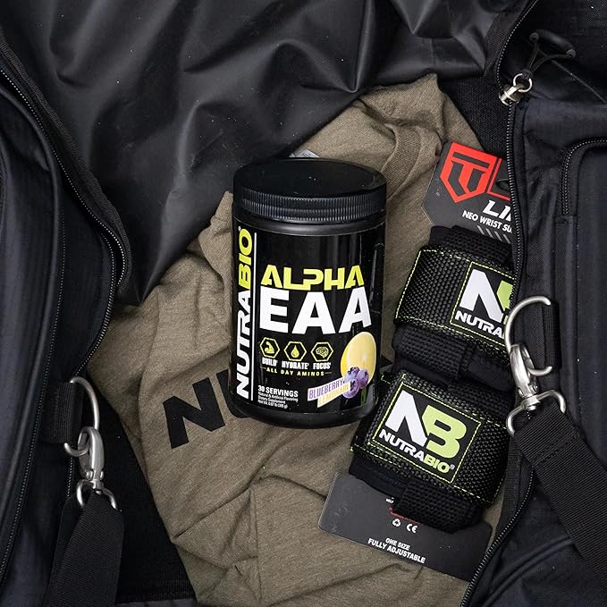 NutraBio Alpha EAA - All-Day Amino Acids for Muscle Growth and Hydration - Essential Amino Acids with Nootropics &amp Adaptogens- Full Spectrum EAA BCAA Powder - 30 Servings - Blueberry Lemonade