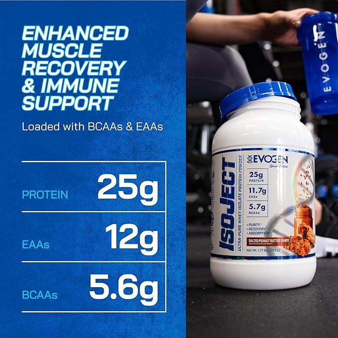 Evogen Isoject - Whey Protein Isolate | Ultra-Pure Whey Protein Powder with Ignitor Enzymes BCAAs and EAAs | Enhanced Absorption &amp Recovery | Salted Peanut Butter Candy | 25 Servings