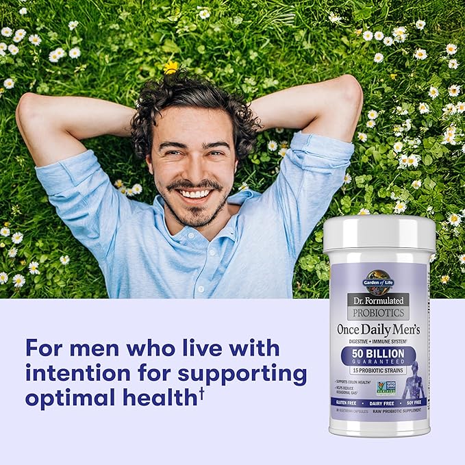 Garden of Life Probiotics for Men Dr Formulated 50 Billion CFU 15 Probiotics for Digestive Health + Organic Prebiotic Fiber Colon &amp Immune Support Daily Gas Relief Shelf Stable 30 Capsules
