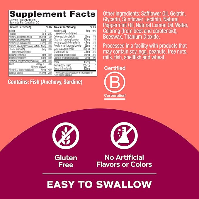 OLLY Ultra Women's Multi Softgels &amp Probiotic + Prebiotic Gummy Digestive Support and Gut Health 500 Million CFUs Fiber Adult Chewable Supplement for Men and Women Peach 30 Day Supply - 30 C