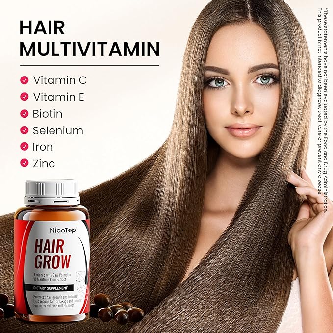 Hair Growth Supplement Hair Care Support for Strength Thickness Growth with Biotin Vitamin A C E Zinc Capsules (2)