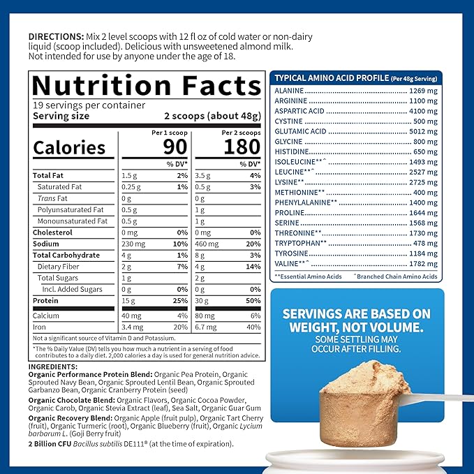 Garden of Life Organic Vegan Protein Powder with Probiotics BCAAs NSF Certified Gluten Free &amp Sport Non GMO Sport Protein Powder 19 Servings Chocolate
