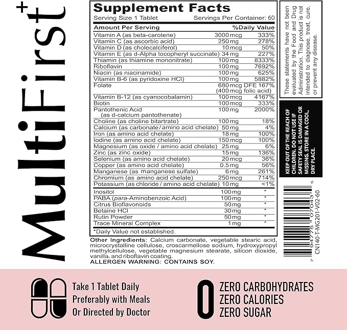 MultiFirst Adult MultiVitamin Advanced Immune System &amp Overall Body Performance Formula Metabolism Booster For Energy Focus Digestive &amp Probiotic System Vitamin C A D B Complex Folate