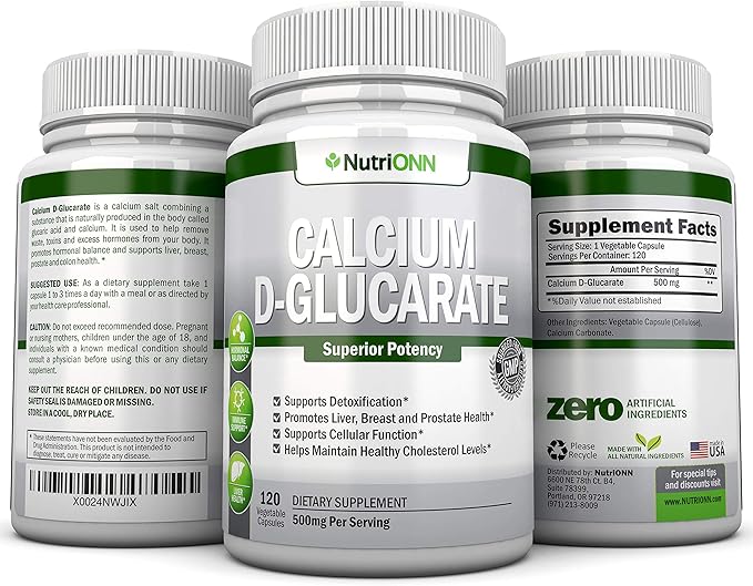 Calcium D-Glucarate - 500mg - 120 Vegetable Capsules - Superior Potency to Support Cleansing Processes Estrogen Metabolism &amp Hormonal Balance - Helps with Prostate Breast &amp Colon Health