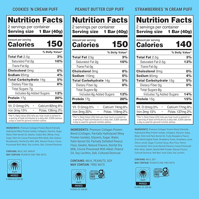 Built Bar Puff Protein Bars Variety Pack Collagen On-the-go Snacks Breakfast Bar Mixed Sampler 12 Pack