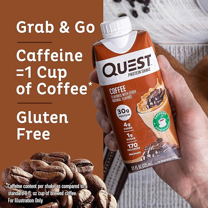 Quest Nutrition Ready to Drink Coffee Protein Shake 30g Protein 4g Carb 1g Sugar Gluten Free Keto Friendly 4 Count (Pack of 3)