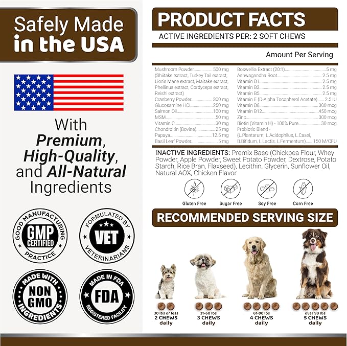 (2-Pack) Turkey Tail Mushroom for Dogs - 340 Count - Mushroom Chews for Dogs Lipoma Lumps and Bumps - Immune Health Digestive Skin Joint Vitamin Support Guard Buddy - Multivitamin Supplement