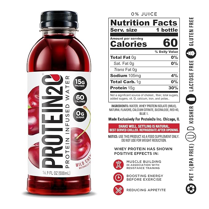 Protein2o Whey Protein Isolate Infused Water Bundle (12 Pack) - Wild Cherry and Peach Mango Flavors