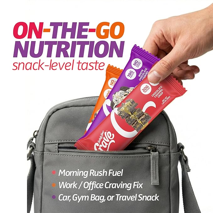 Satisfy Your Crave Protein Bars- High Protein Delicious Snacks- 19-20g of Protein No Added Sugar- Variety Pack- Cookie Dough Choc Caramel Cookies &amp Cream- On-the-Go Snack Pantry Staple &amp f