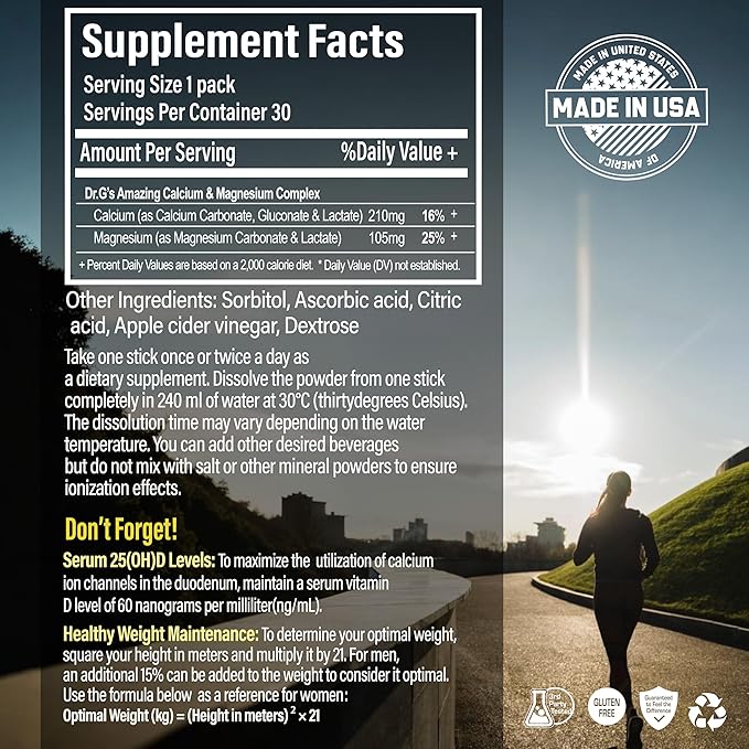 Dr. G's Amazing Ionized Cal Mag 2860mg (Premium) - Bone Strength and Bone Health Supplement with Ionized Calcium &amp Magnesium Powder Stick Packs - 10 Sticks x 2 Packs (20 Count)