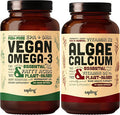 Vegan Omega 3 180 Softgels &amp Algae Calcium Bundle - Plant Based DHA &amp EPA Fatty Acids Calcium Supplement from Red Algae with Vitamin K2 &amp D3 Magnesium Zinc Boron Mineral Complex