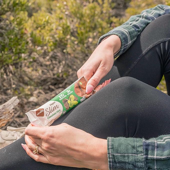 NuGo Slim Vegan Variety - Crunchy Peanut Butter 12 bars &amp Chocolate Mint 12 bars Low Net Carb Keto Friendly 16-17g Plant Based Protein Gluten Free 24 count