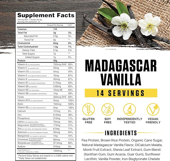 Ambrosia Planta - Premium Plant-Based Protein | Vegan &amp Keto Friendly | Gourmet Flavors with No Bloating or Stomach Upset | Gluten &amp Soy Free | No Added Sugar | 14 Servings | (Vanilla)