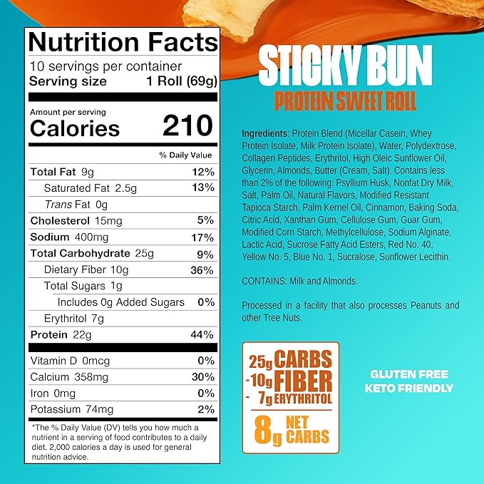 Legendary Foods Cinnamon Roll 22g Protein Bars – Gluten-Free Low Carb Meal Option – Sweet Zero Sugar Snack Keto-Friendly – 10-Pack High Protein Pre- or Post-Workout Nutrition Bars - Sticky Bun
