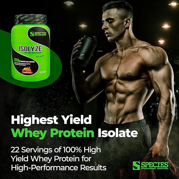 Species Nutrition Isolyze Whey Protein Powder 100% Whey Isolate for Muscle Building 27.5g Protein Per Scoop No Sugar &amp Low Fat (Pumpkin Spice 22 Servings)