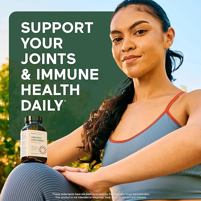 SMARTERNUTRITION Curcumin Softgels - Vegan High Absorption 400 mg Curcumin Supplement Standardized to 95% Tetrahydrocurcuminoids + Black Seed Oil &amp Ginger for Joint &amp Immune Health - 180 Ct