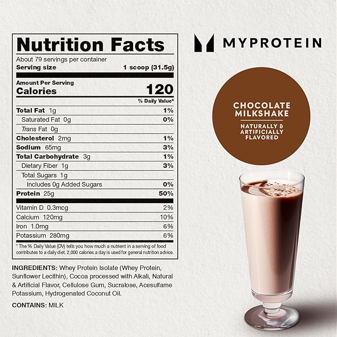 Myprotein Impact Whey Protein Isolate 5.5 Lbs (79 Servings) Chocolate Milkshake 25g Protein 3.5g Glutamine &amp 6g BCAA Per Serving Protein Shake for Muscle Strength &amp Recovery