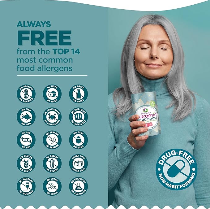 NUTRAMIN Mood Boost Multivitamin Gummy - Delicious &amp Yummy Anti-Stress Magnesium Ashwagandha Gummies + B Complex Vitamins for Focus and Calm - Sugar-Free Vegan Gluten-Free Allergy-Safe (90 Coun