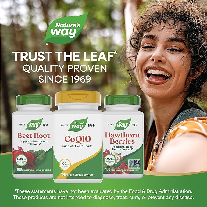 Nature's Way CoQ10 with Ubiquinone Supports Heart Health* Supports Cellular Energy Production* 100 mg per Serving 120 Softgels (Packaging May Vary)