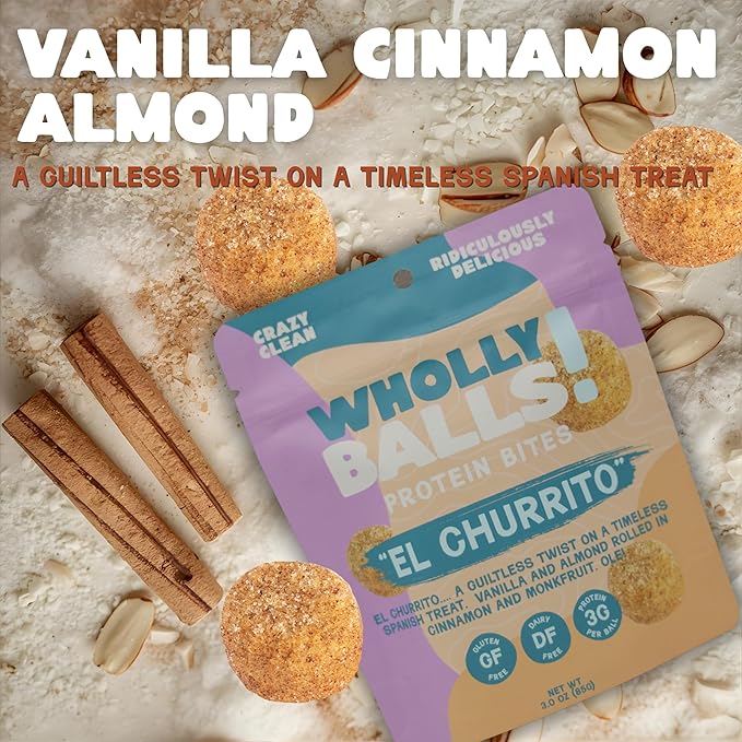 Wholly Balls Protein Bites – Healthy Plant-Based Snack | High Protein Low Sugar Gluten-Free Energy Balls (Pack of 3 El Churrito)