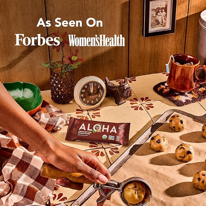Aloha Organic Plant Based Protein Bars Chocolate Chip Cookie Dough 1.98 Oz(Pack of 12)