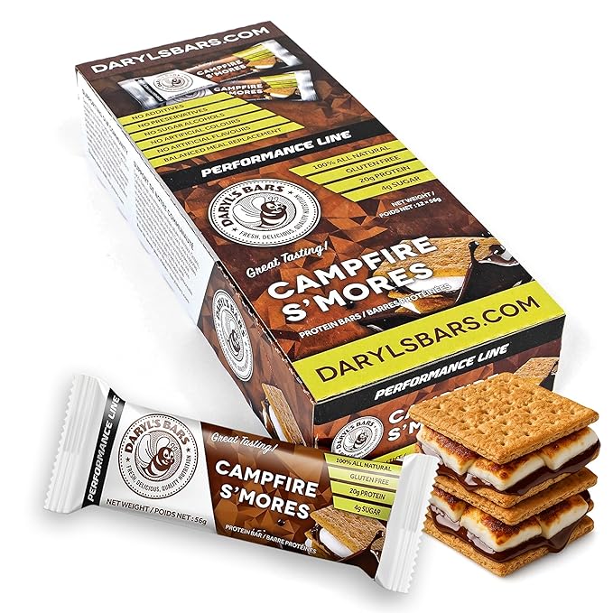 Daryl's Bars Campfire S'mores On the Go Whey Protein Bars Gluten Free 20gr of Protein Snack Meal Replacement Pack of 1
