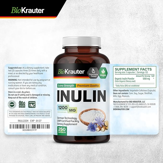 BIO KRAUTER Inulin 250 Capsules &amp Chicory 100 Capsules.